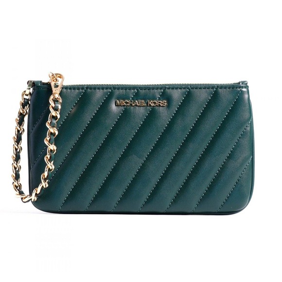 Michael Kors Rose Medium Quilted Leather Top Zip Chain Wristlet Racing Green Nwt - Picture 1 of 3